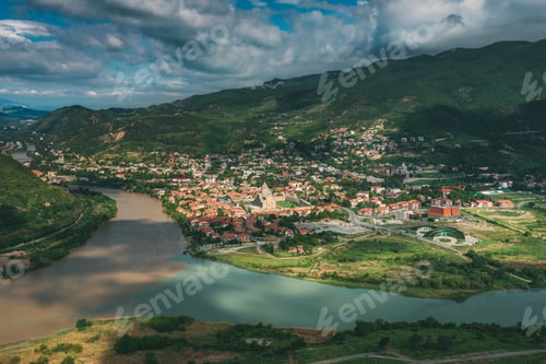 Preview: Mtskheta Georgia. Aerial View Of Picturesque Highlands, Blue Sky