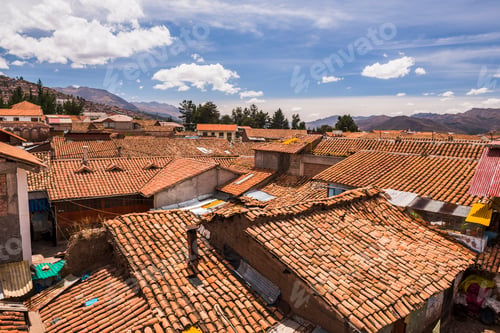 Preview: Red tiled roofs of Cusco (aka Cuzco, Quscsu and Quosco), Cusco Region, Peru, South America