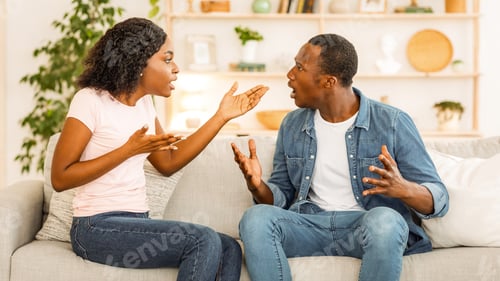 Preview: Young african man and woman arguing at home