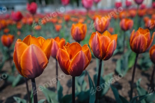 Preview: the tulips flower blooming in spring garden