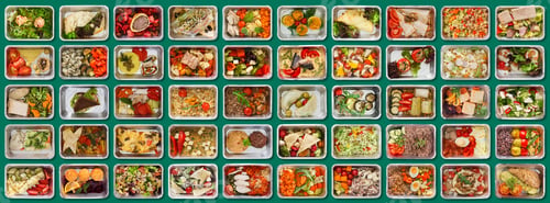 Preview: Prepared Meals Delivery. Set Of Take Away Containers With Tasty Healthy Food