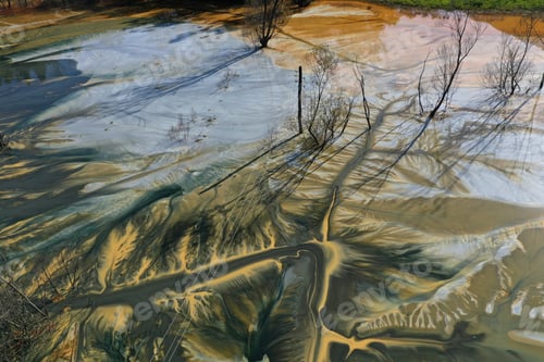 Preview: Patterns of acid mine drainage in decanting lake, nature pollution, aerial view
