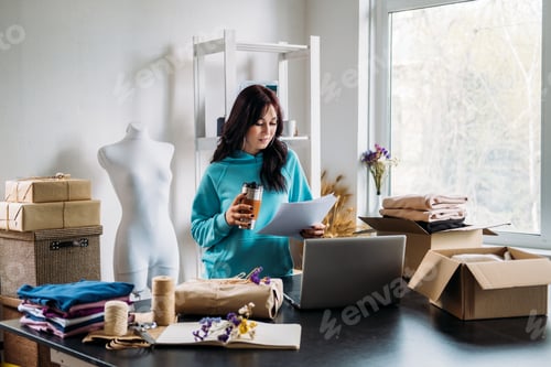 Preview: Small business, self employed person, sewing tailoring studio owner. Young fashion designer working