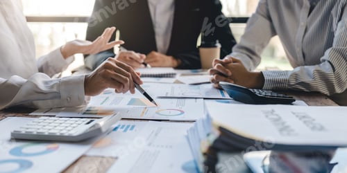 Preview: business adviser meeting to analyze and discuss the situation on the financial report in the