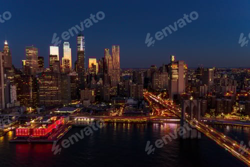 Preview: Aerial view of Downtown Manhattan at dawn