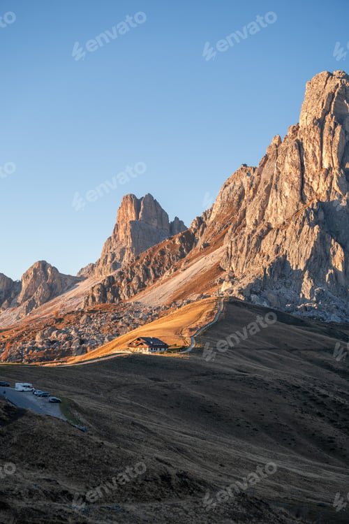 Preview: Sunset photo of mountain Nuvolau Averau, Passo Giau in Dolomites, Italy