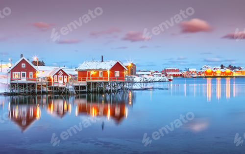Preview: Dramatic evening cityscape of Reine town