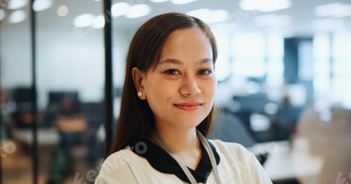 Preview: Happy woman, portrait and career with ambition at agency for job, employment or confidence at firm.