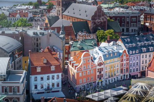 Preview: Aerial view of colorful buildings at Riga Old Town - Riga, Latvia
