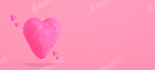 Preview: Shabby pink hearts on pastel pink background. St. Valentines day banner.
