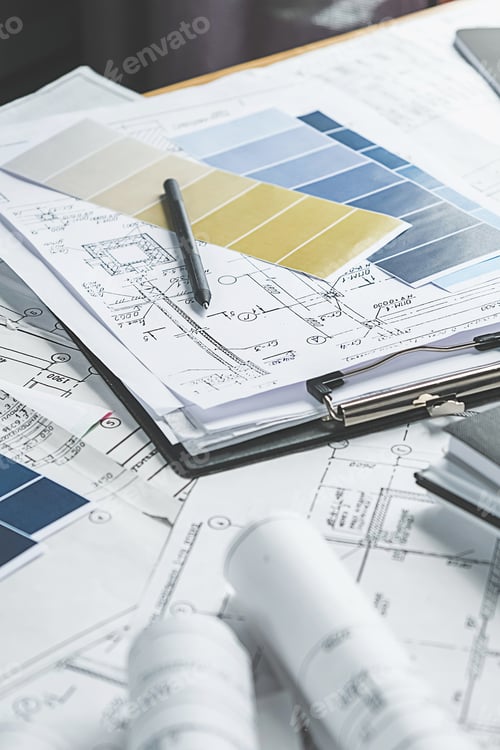 Preview: Architects concept, engineer architect designer freelance work on start-up project drawing
