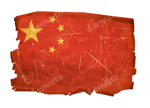 Preview: China Flag old, isolated on white background.