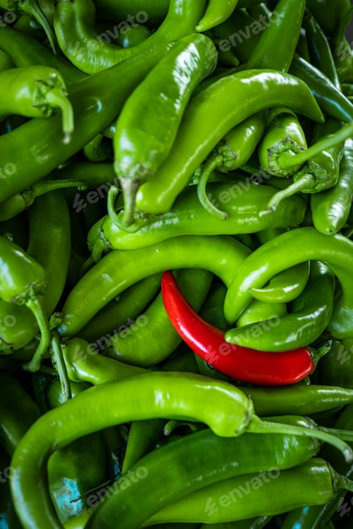 Preview: Raw Green Organic Serrano Peppers. green chili peppers
