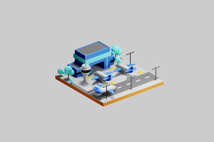 Preview: Cartoon airport planes low poly