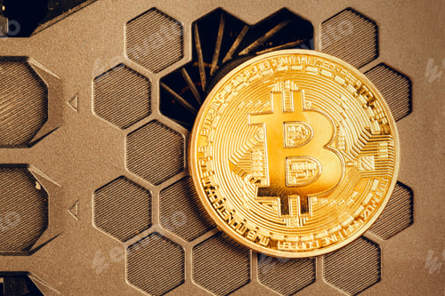 Preview: golden bitcoin and computer chip in background