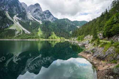 Preview: Dachstein Mountains reflected in Gosau beautiful lake, Austria