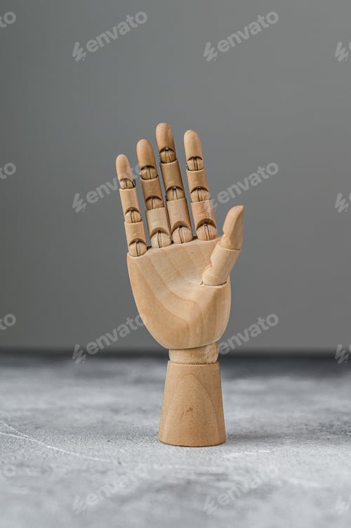 Preview: The wooden hand shows a gesture of openness. The concept of communication.