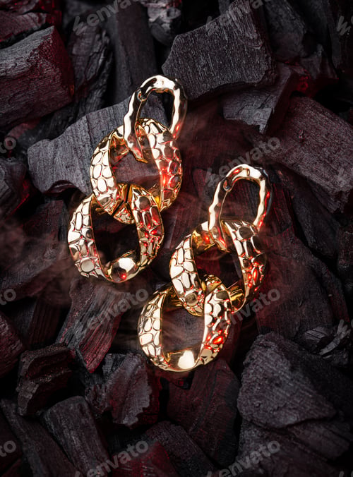 Preview: Golden chains earrings on black background.