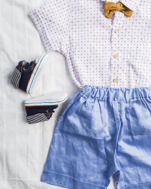 Preview: Baby boy clothes on white background