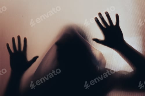 Preview: Shadowy figure behind glass - horror background