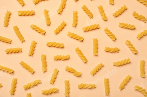 Preview: Flat lay composition with raw pasta on color background