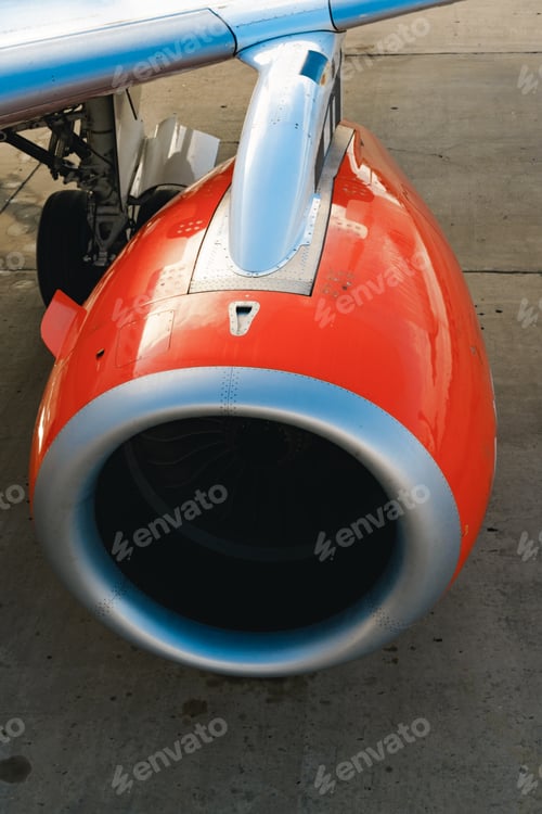 Preview: Passanger airplane turbine on runway close up