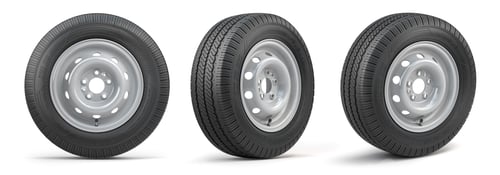 Preview: Set of car wheels with tyres for vans and trucks isolated on white background.