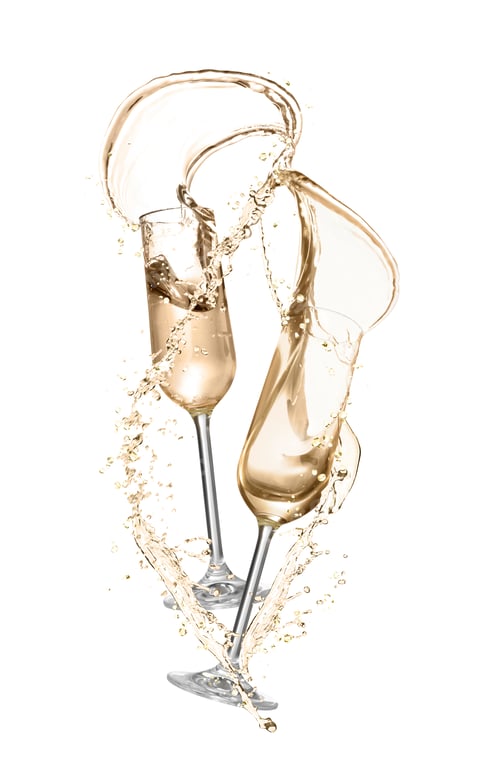 Preview: Glasses with sparkling wine and splashes on white background