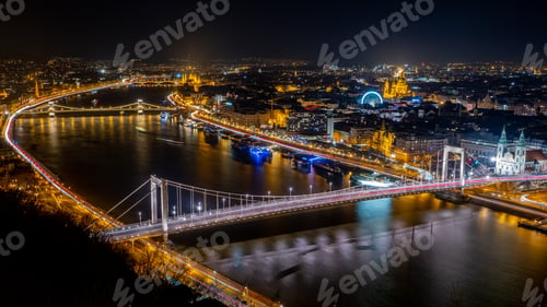 Preview: Aerial night view of Budapest cityscape.