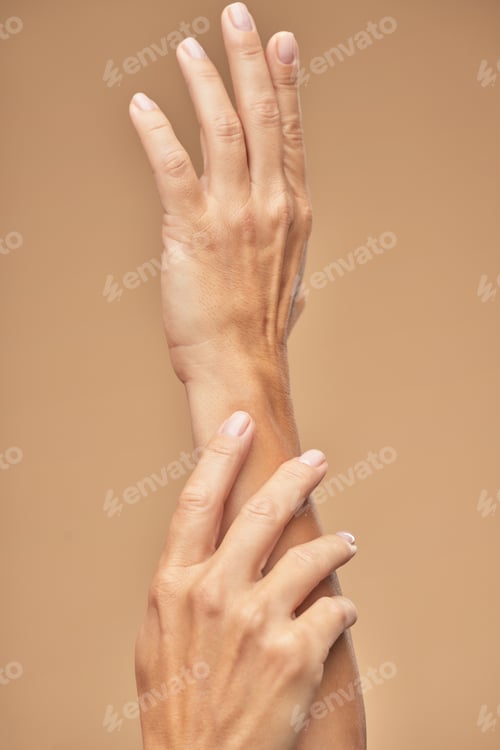 Preview: Photo of beautiful female hands on a beige background