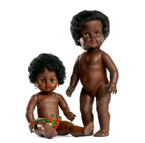 Preview: Used black doll in front of a white background