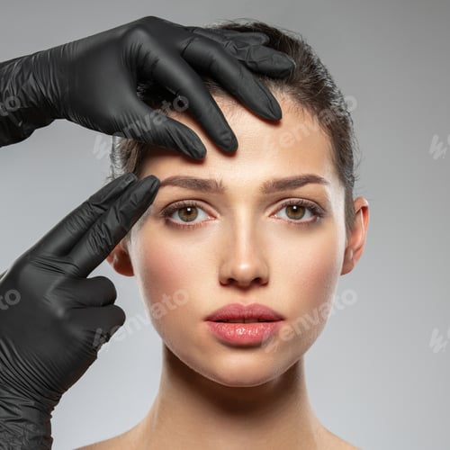 Preview: Face skin check before plastic surgery. Beautician touching woman face.