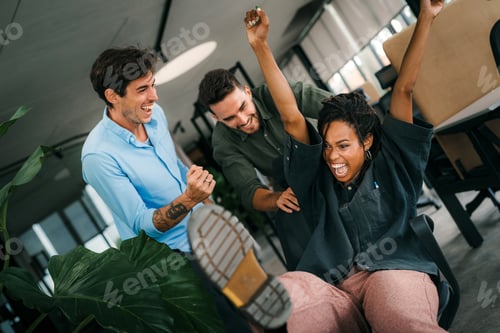 Preview: Business teamwork results are motivated by business success victory loyalty unity concept