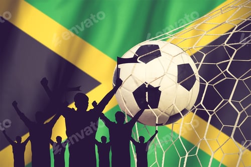 Preview: Silhouettes Of Soccer Fans With Flag Of Jamaica .Cheer Concept Vintage Color