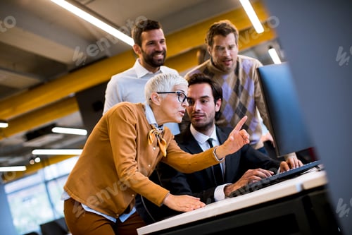 Preview: Senior businesswoman and young business people work in a office