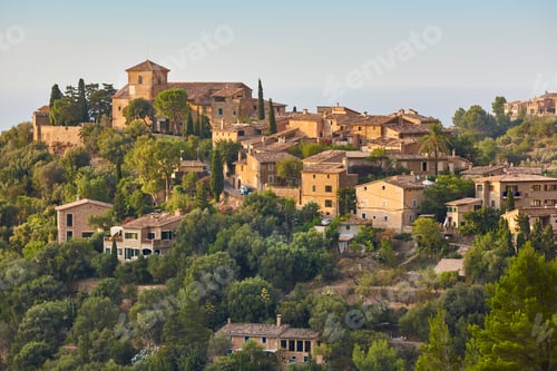 Preview: Traditional stone houses and tramuntana mountains in Deia. Balearic islands