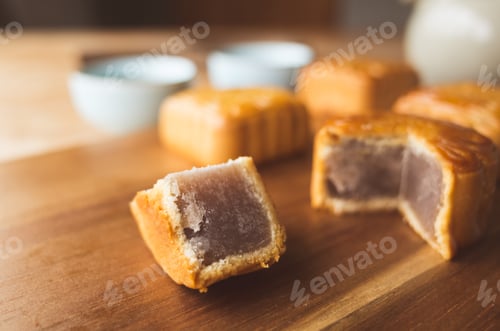 Preview: Chinese Mid Autumn Festival Food Of Mooncake With Tea