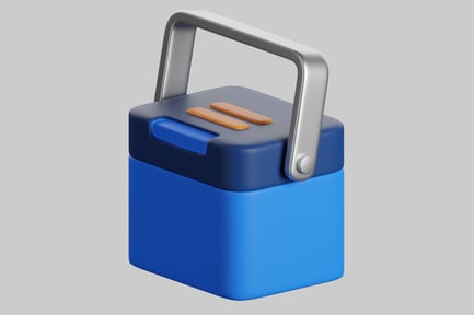 Preview: Blue and gray container with a handle.