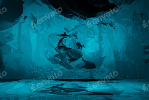 Preview: Vintage grunge blue concrete texture studio wall background with vignette.