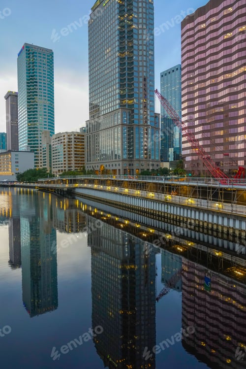 Preview: Night view of Tampa Florida along the Hillsborough River in the evening