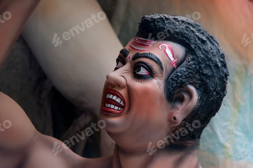 Preview: Close up of Indian mythological character Mahisasur or the buffalo demon face