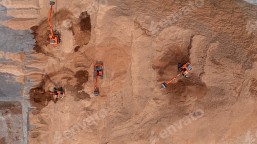 Preview: Aerial view road motor grader flatting dirt road surface, Motor grader road construction grader.