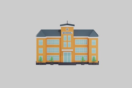 Preview: Detailed Illustration of a School Building with a Clock at the Top
