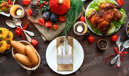 Preview: Overhead View of Festive Thanksgiving Table Setting