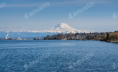 Preview: A View Of The Port Of Tacoma And Mount Rainier From Ruston, Washington.