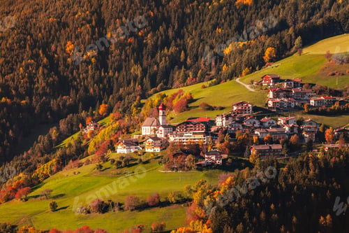 Preview: Small town, Dolomites, Italy, taken from helicopter
