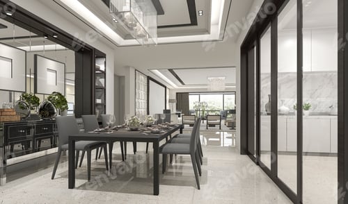 Preview: 3d rendering luxury and modern restaurant and dining zone