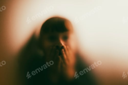 Preview: Shadowy figure, child behind glass - horror background