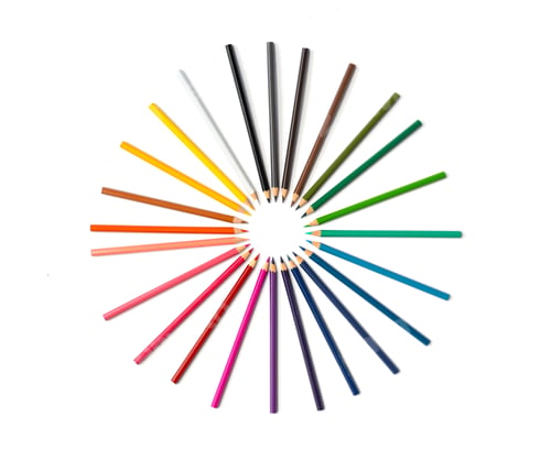 Preview: Colorful multi colored pencils on white background. Education, Business. Art