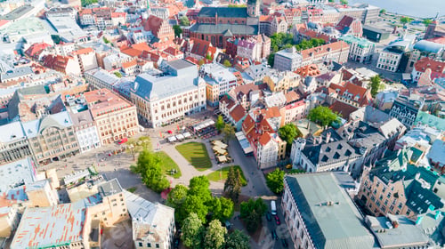 Preview: Top view on the old town with beautiful colorful buildings in Riga city
